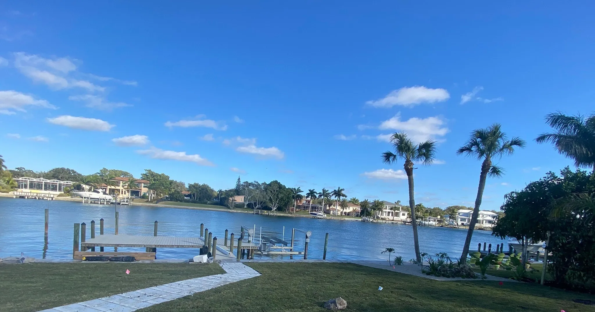 Newly laid sod along a Florida waterfront