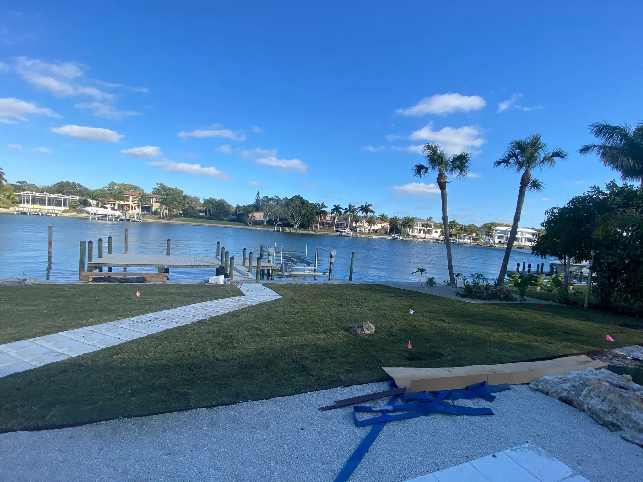 Newly laid sod along a Florida waterfront